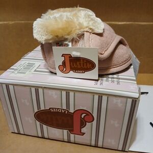 Justin Ladies Boot Toddler Pink Slippers Fur Lined Size 2-3 House Shoes